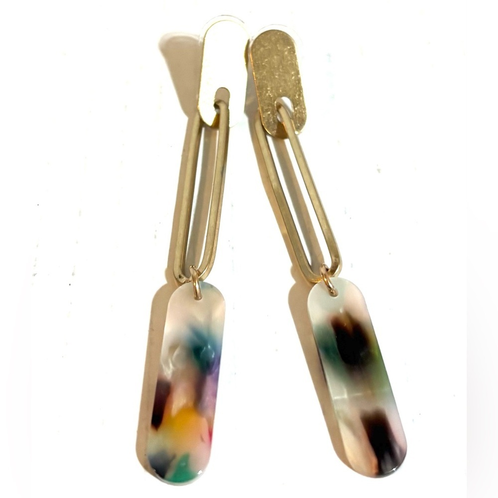 Handmade Gold-Tone Drop Earrings with Multicolor plastic Resin Accents